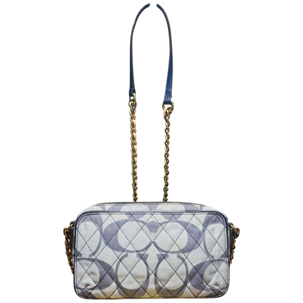 COACH Poppy Signature Denim Flight Bag Quilted Handbag Gold Chain Crossbody READ